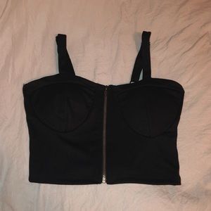 Black zip-up cropped tank top